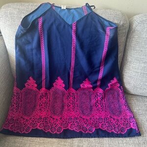 Navy and Pink Lace Trim Cami Top